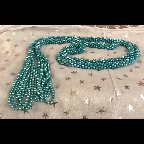 Teal colored beaded wrap around necklace - Picture 4 of 5